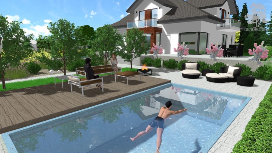 pool in garden - render 3D