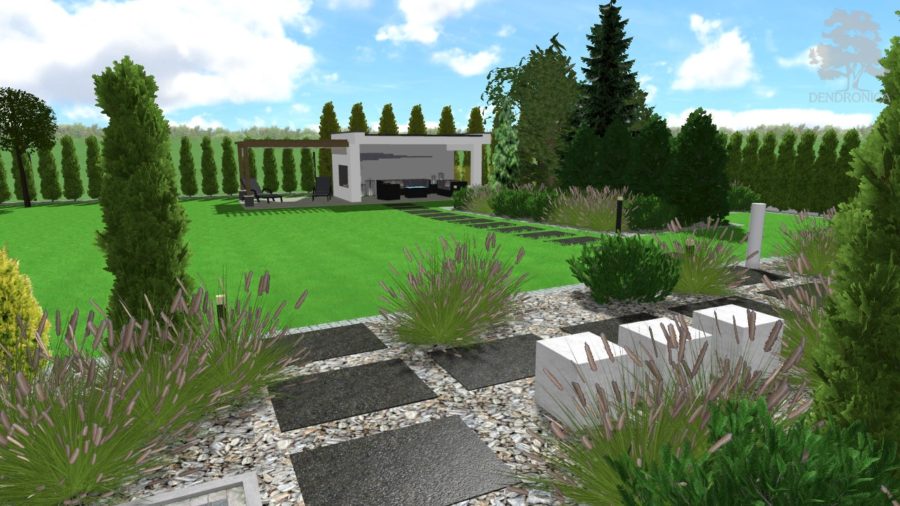 nowoczesny ogród z altaną