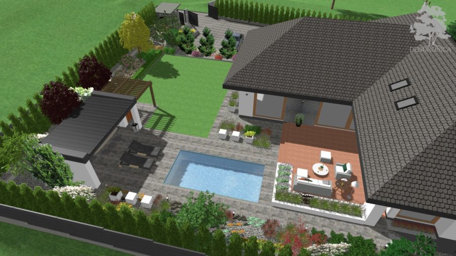nowoczesny ogród z basenem